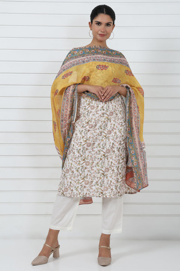 Mustard Abstract Printed Dupatta