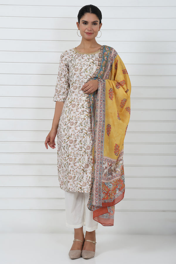Mustard Abstract Printed Dupatta