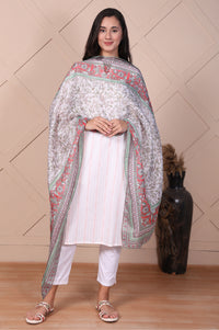 White Floral Printed Dupatta