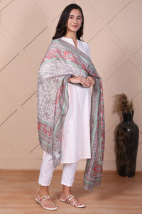 White Floral Printed Dupatta