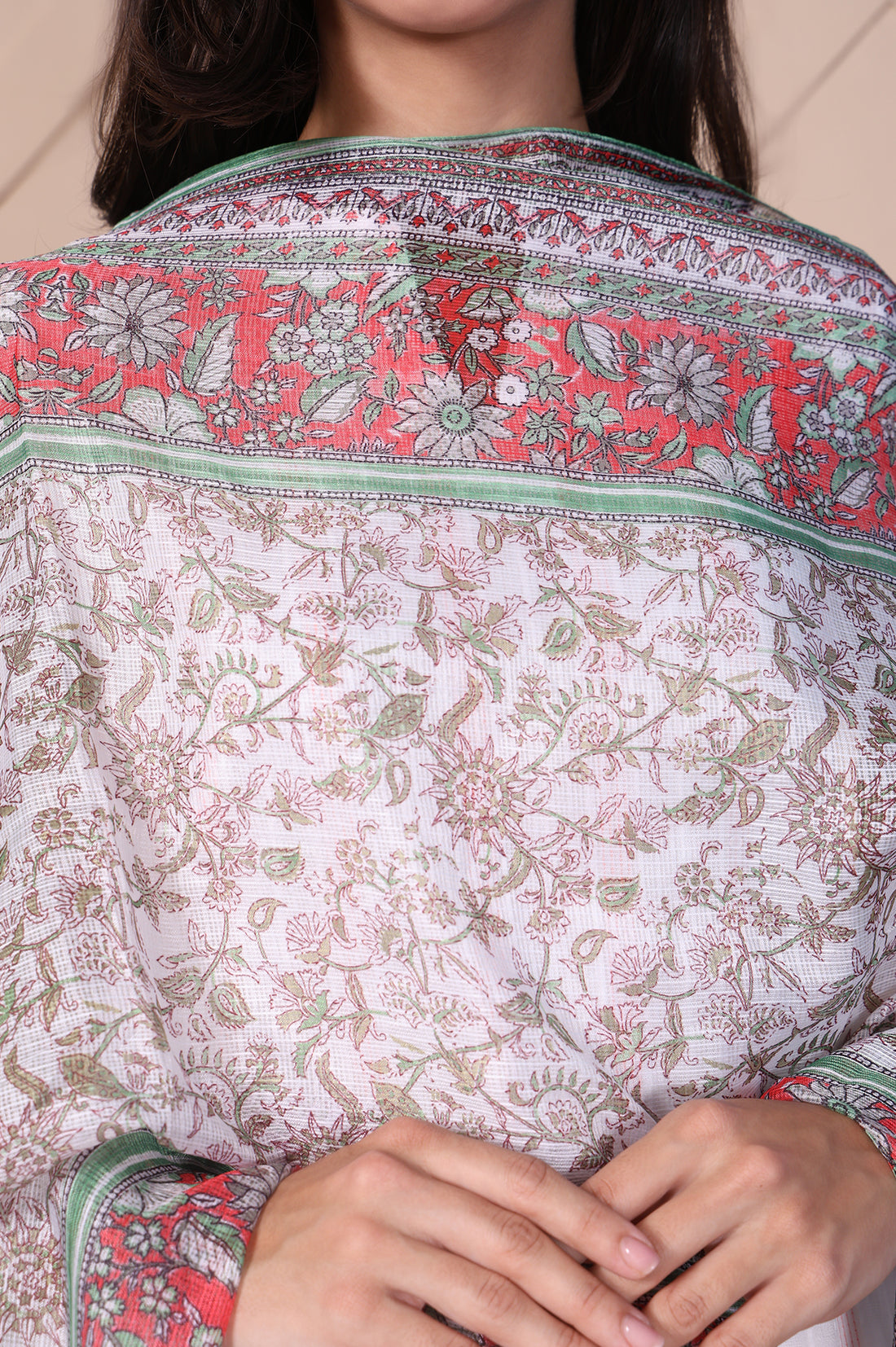 White Floral Printed Dupatta