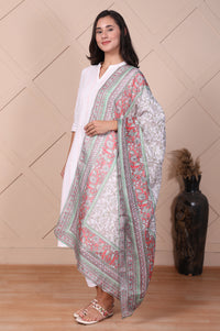 White Floral Printed Dupatta