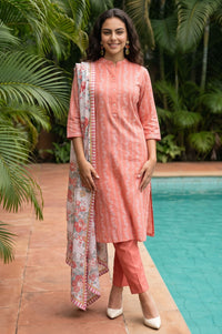 Off White Floral Printed Kota Dupatta