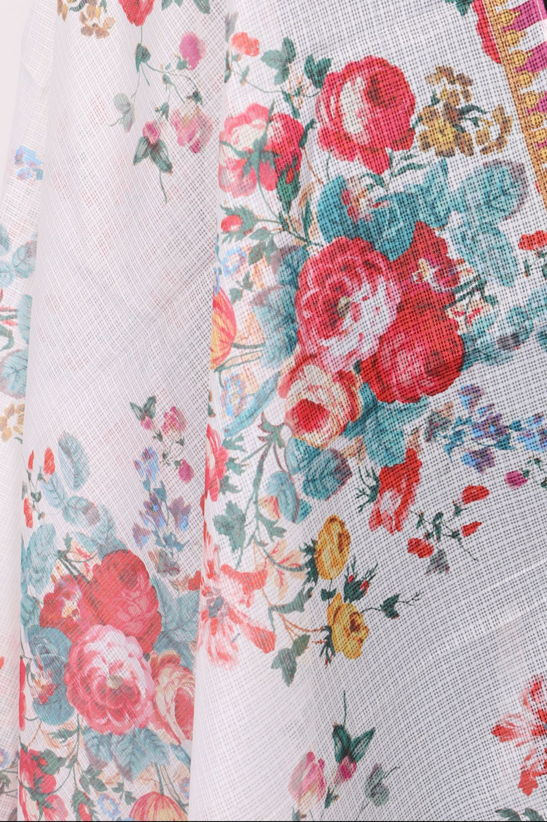 Off White Floral Printed Kota Dupatta