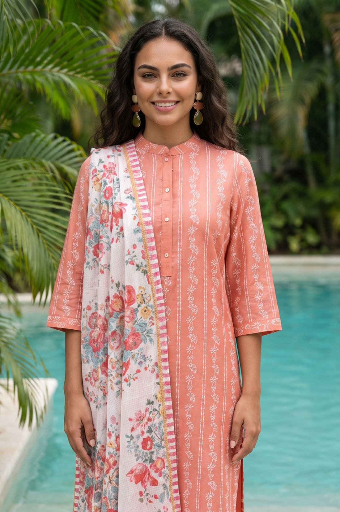 Off White Floral Printed Kota Dupatta
