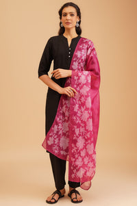 Magenta Floral Printed Kota Dupatta