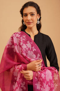 Magenta Floral Printed Kota Dupatta