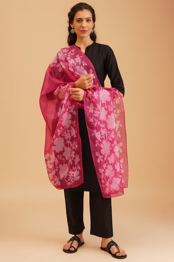 Magenta Floral Printed Kota Dupatta