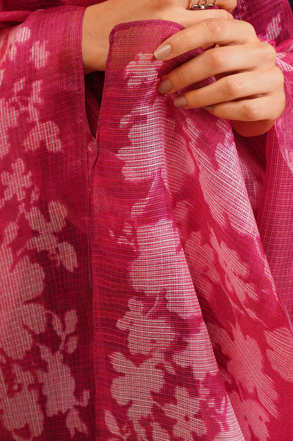 Magenta Floral Printed Kota Dupatta