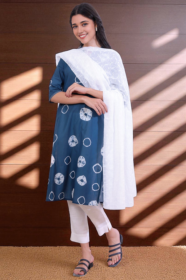 White Embroidered Schiffli Kota Dupatta