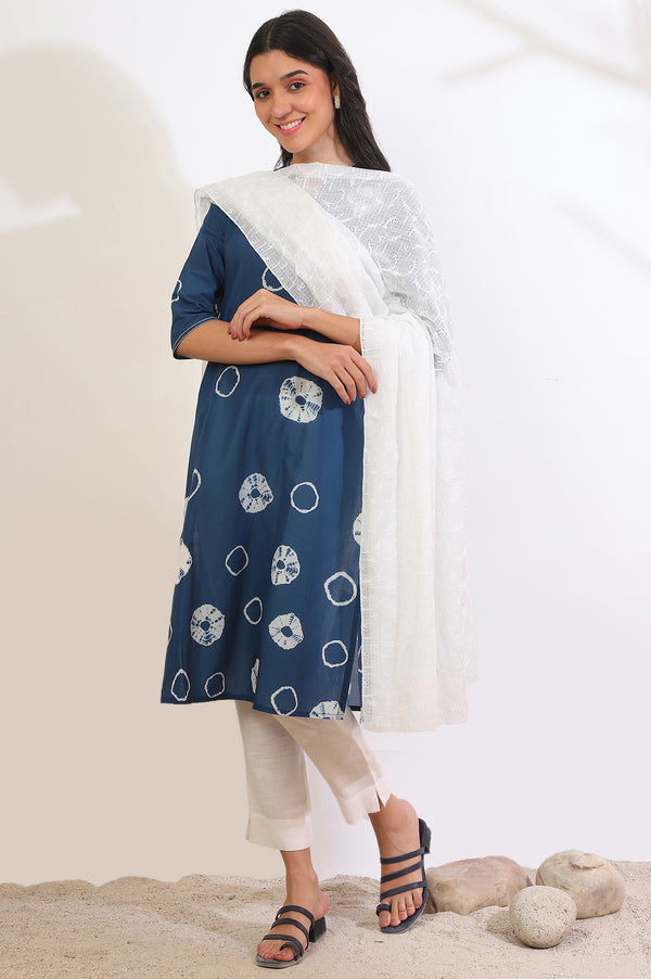 White Embroidered Schiffli Kota Dupatta