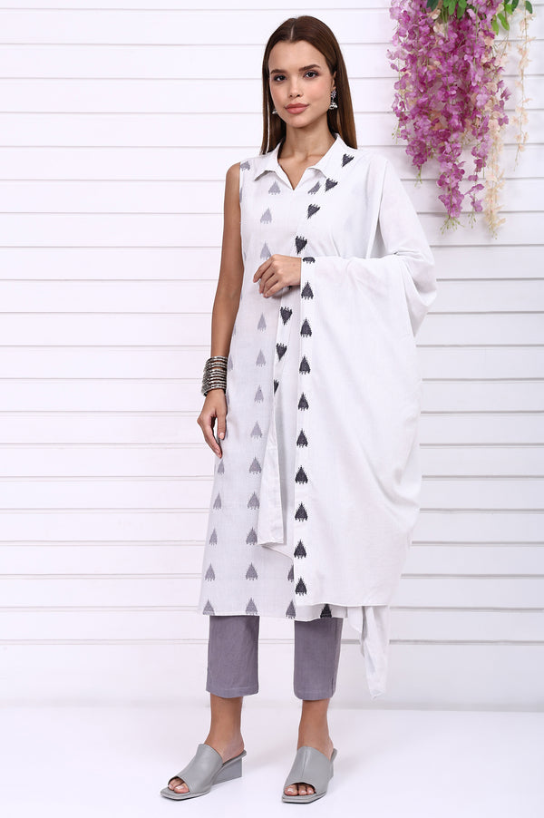 Grey Striped Printed Cotton Stole