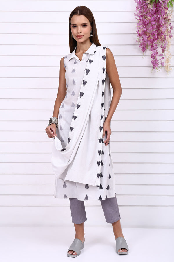 Grey Striped Printed Cotton Stole