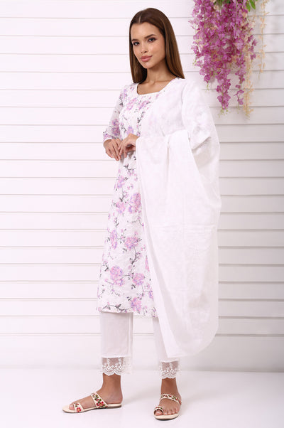 White Schiffily Embroidered Pure Cotton Dupatta