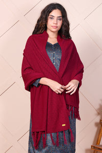 Maroon Textured Tasseled Acrylic Shawl