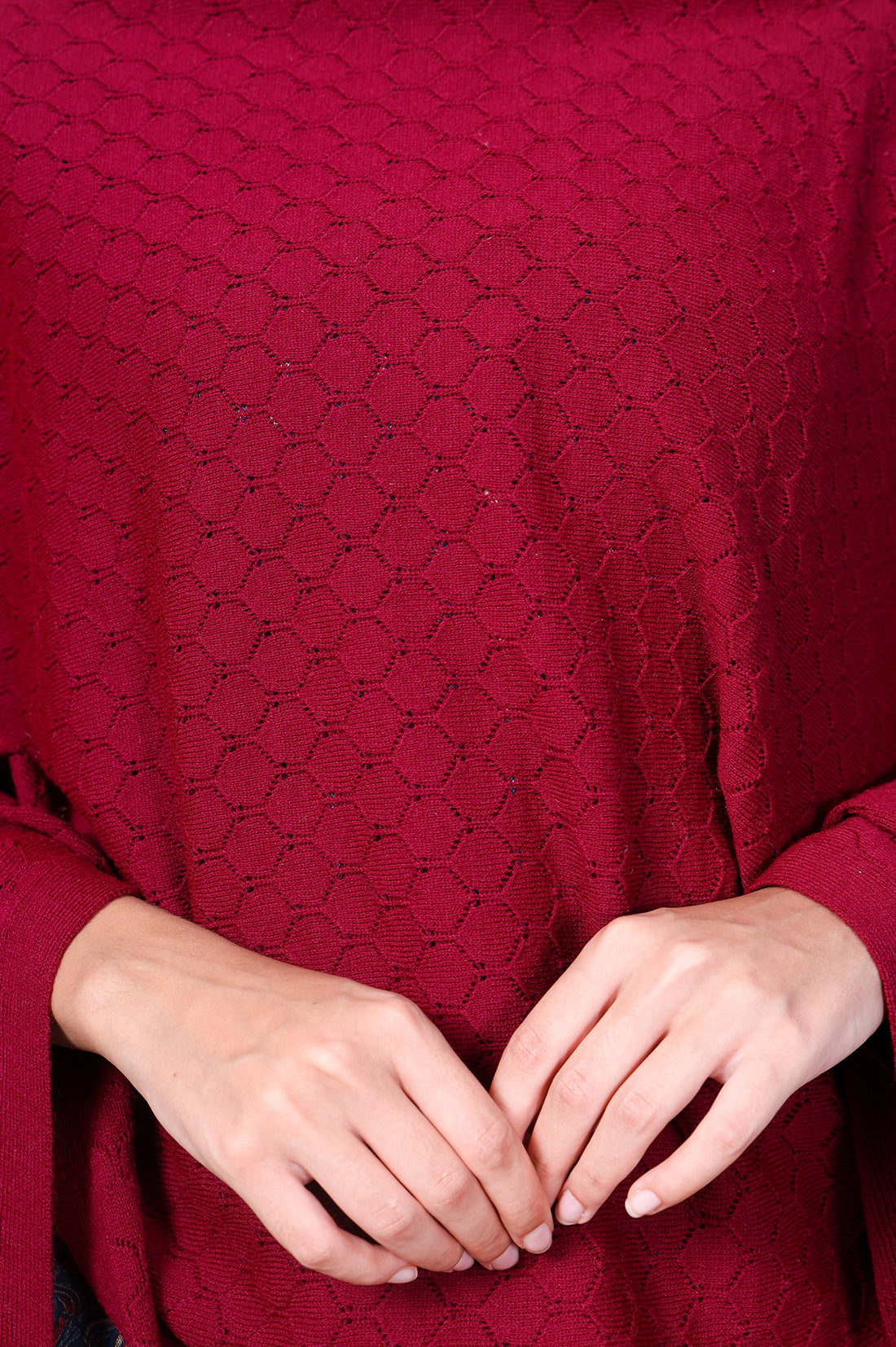 Maroon Textured Tasseled Acrylic Shawl