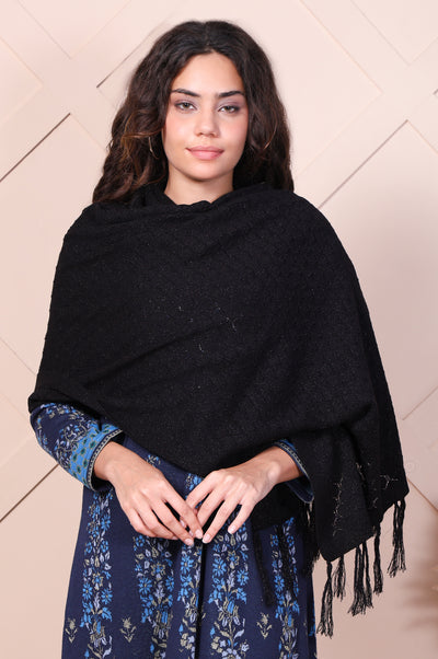 Black Textured Tasseled Acrylic Shawl