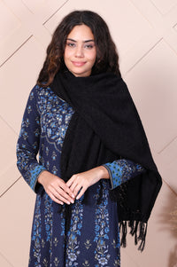 Black Textured Tasseled Acrylic Shawl
