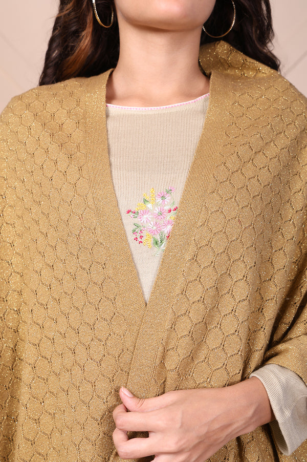 Beige Textured Tasseled Acrylic Shawl