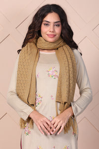 Beige Textured Tasseled Acrylic Shawl
