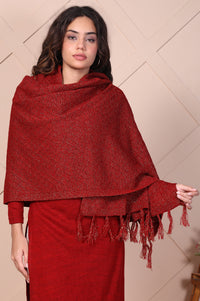 Red Textured Tasseled Acrylic Shawl
