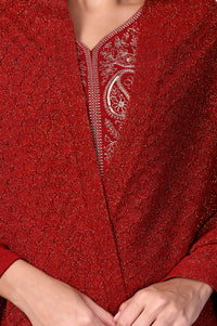 Red Textured Tasseled Acrylic Shawl