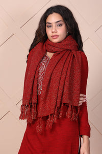 Red Textured Tasseled Acrylic Shawl