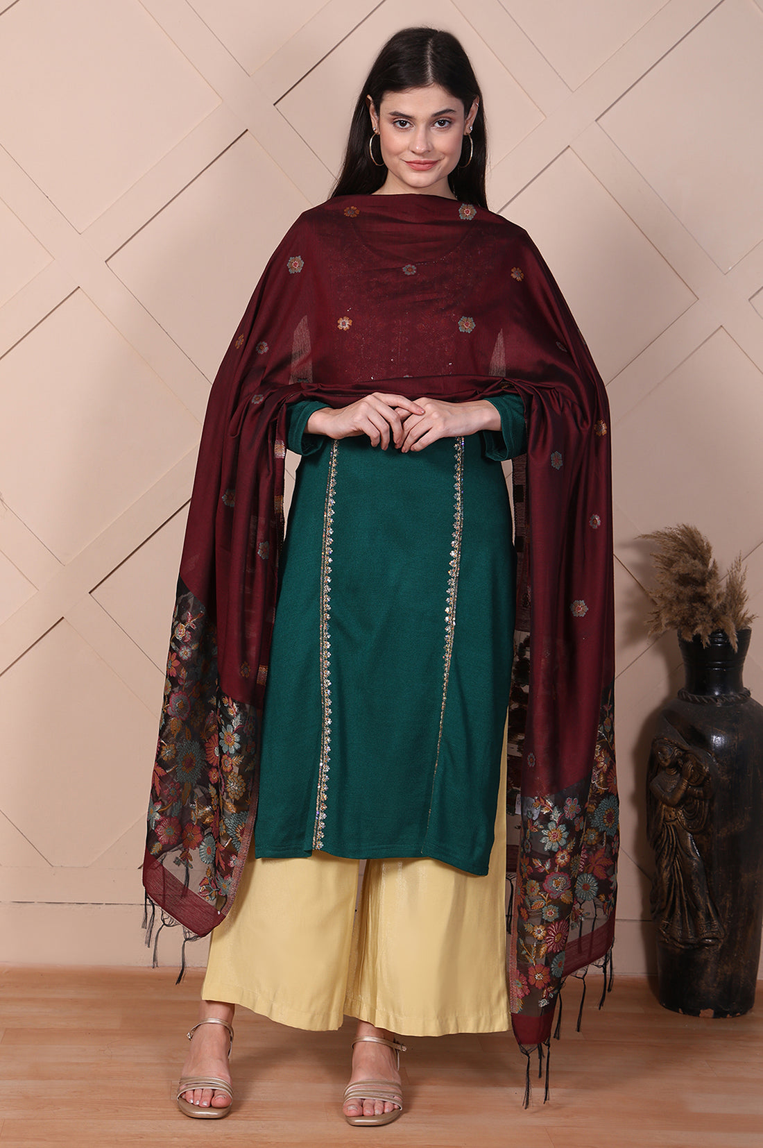 Maroon Embroidered Shawls