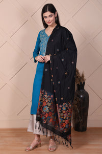 Black Floral Embroidered Jaquard Shawl
