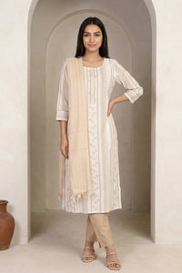 Beige Textured Cotton Blend Dupatta
