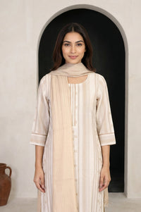Beige Textured Cotton Blend Dupatta