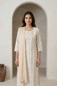 Beige Textured Cotton Blend Dupatta
