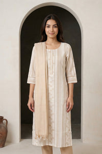 Beige Textured Cotton Blend Dupatta
