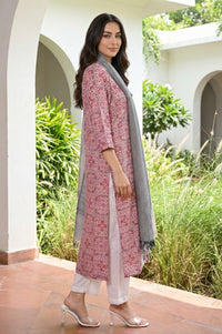 Grey Yarn Dyed Tassels Striped Cotton Blend Dupatta