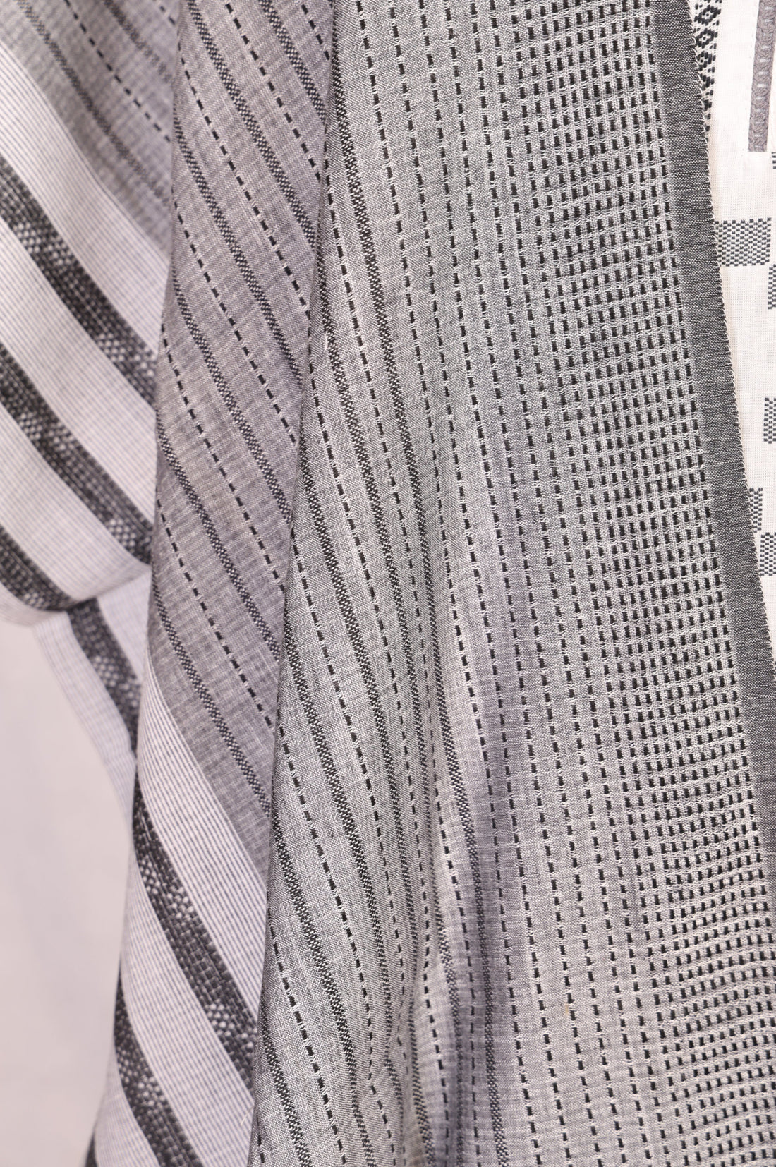 Grey Yarn Dyed Striped Cotton Blend Dupatta with Tassels