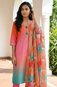 Orange Jacquard Vibrant Dupatta with Golden Border