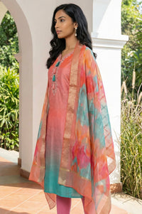 Orange Jacquard Vibrant Dupatta with Golden Border
