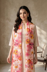 Pink Floral Printed Pure Cotton Stole