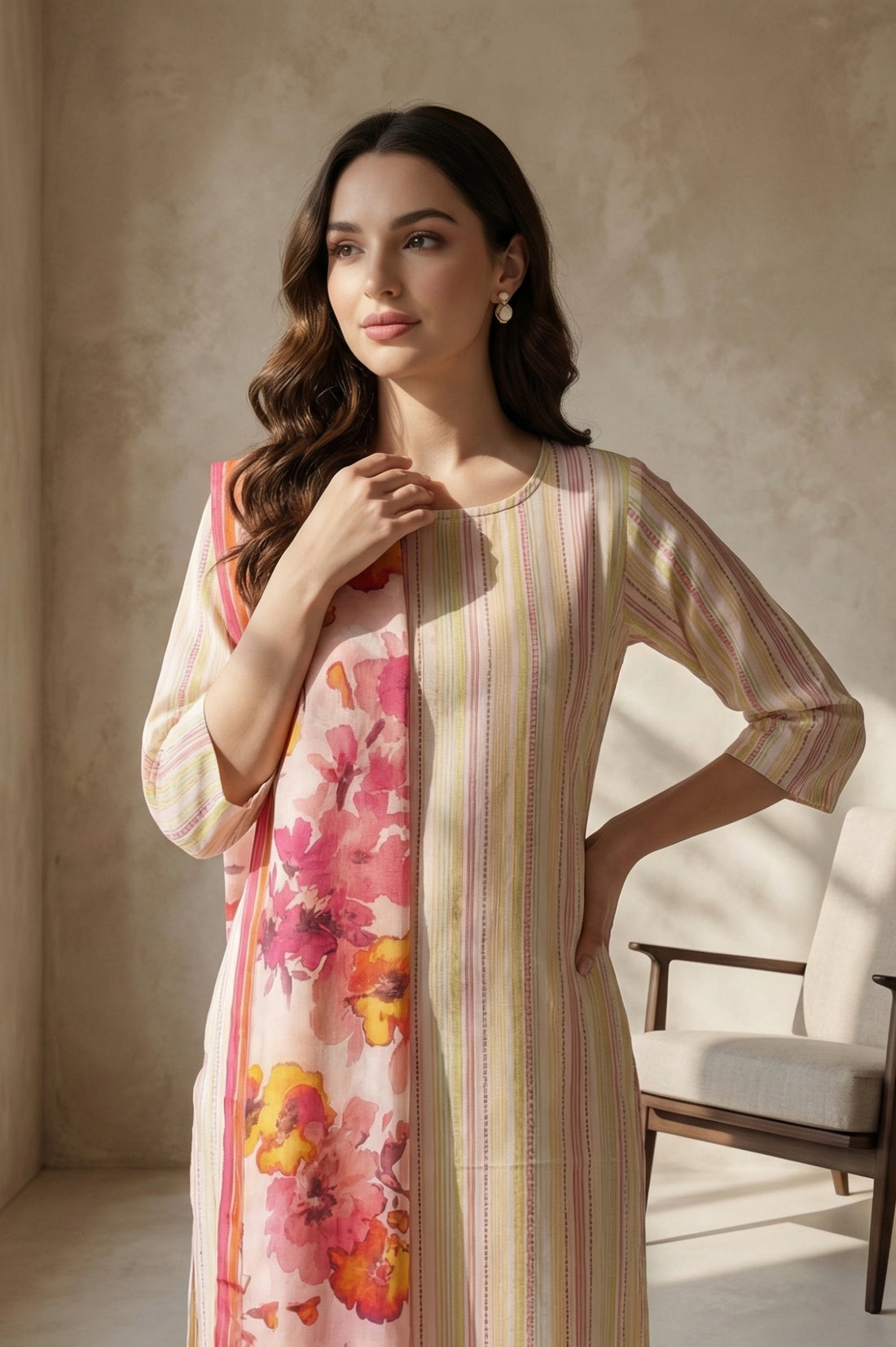 Pink Floral Printed Pure Cotton Stole