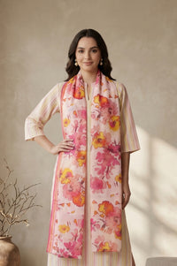 Pink Floral Printed Pure Cotton Stole