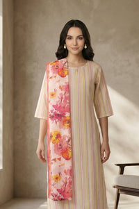 Pink Floral Printed Pure Cotton Stole