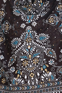 Black Floral Printed Cotton Mulmul Dupatta