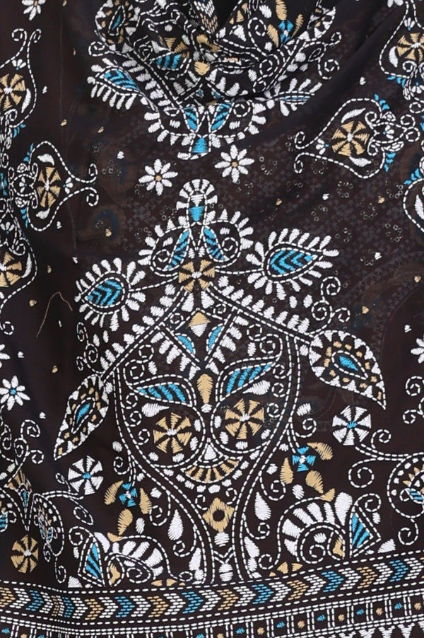 Black Floral Printed Cotton Mulmul Dupatta