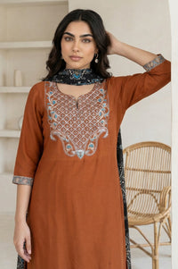 Black Floral Printed Cotton Mulmul Dupatta