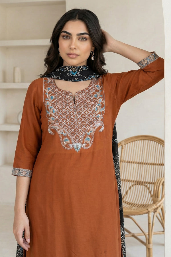 Black Floral Printed Cotton Mulmul Dupatta