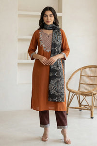 Black Floral Printed Cotton Mulmul Dupatta