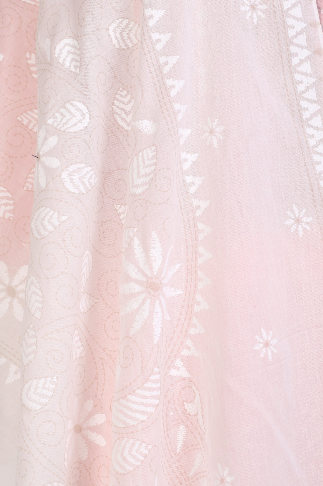 White Floral Printed Cotton Mulmul Dupatta
