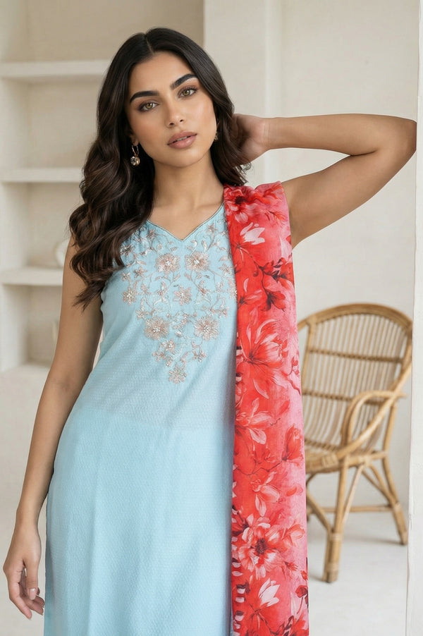 Red Floral Printed Pure Cotton Stole