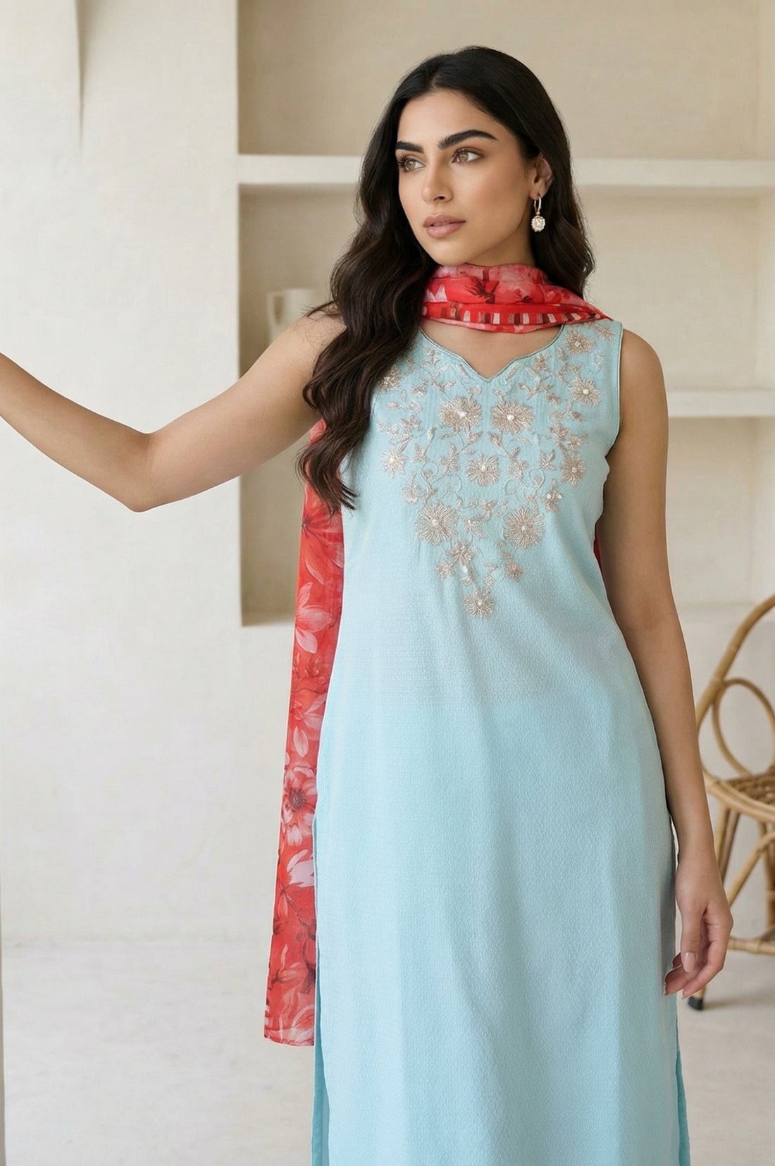 Red Floral Printed Pure Cotton Stole