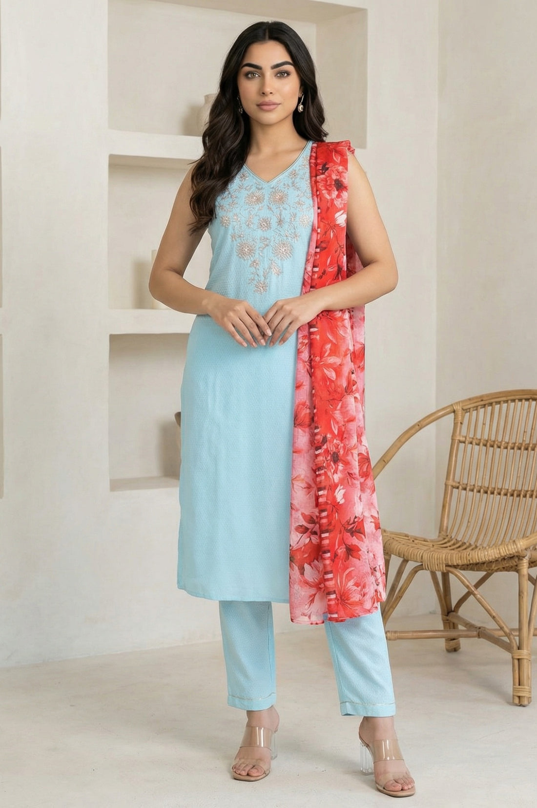 Red Floral Printed Pure Cotton Stole